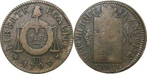 O9121 France Convention Un Sol balances Françoise Louis XVI An II 1793 BB Strasbourg ->M offre