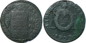 O9122 Rare France Convention Un Sol aux balances Françoise Louis XVI An II 1793 D. Dijon