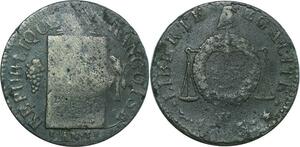 O9123 France Convention Un Sol aux balances Louis XVI Françoise An II 1793 W Lille