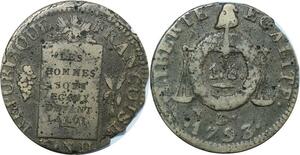 O9125 Rare France Convention Un Sol aux balances Louis XVI Françoise An II 1793 D. Dijon