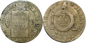 O9126 Rare France Convention Un Sol aux balances Louis XVI Françoise An II 1793 D. Dijon