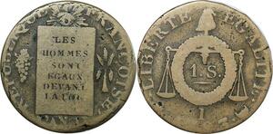 O9133 France Convention Un Sol aux balances Louis XVI Françoise An II 1793 I Limoges ->M offre