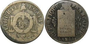 O9137 Rare France Fauté Un Sol balances Louis XVI Françoise An II 1793 W. Arras dexacé 11H