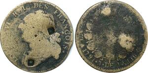 O9141 Rare France Constitution 12 Deniers Louis XVI François An 3 1791 contremarque