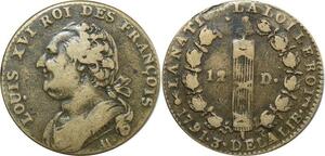 O9147 Rare France 12 Deniers Louis XVI François An 3 1791 2eme Sem AA Metz