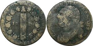 O9151 Rare France Constitution 12 Deniers Louis XVI François 1793 A Paris Leopard