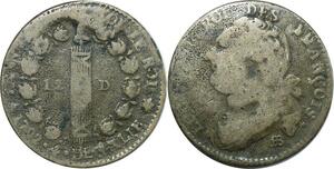O9152 Rare France 12 Deniers Louis XVI François An 4 1792 BB Strasbourg