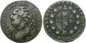 O9155 Rare France 12 Deniers Louis XVI François An 4/3 1792 D. Dijon Qualité !!!