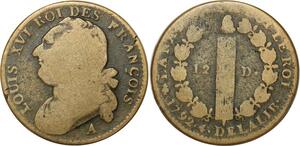 O9166 France Constitution 12 Deniers Louis XVI François An 4 1792 A Paris ->M offre
