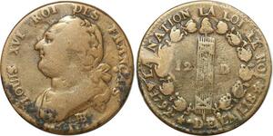 O9170 France Constitution 12 Deniers Louis XVI Francais An 4 1792 BB Strasbourg