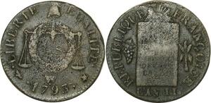 O9182 Rare France Convention Un Sol aux balances Louis XVI Françoise An II 1793 W. Arras