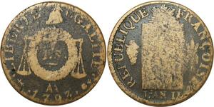 O9183 France Convention Un Sol aux balances Louis XVI Françoise An II 1793 AA Metz ->M offre
