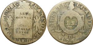 O9184 Rare France Convention Un Sol aux balances Louis XVI Françoise An II 1793 D. Dijon