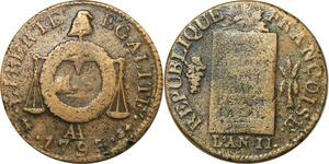 O9186 France Convention Un Sol aux balances Louis XVI Françoise An II 1793 AA Metz ->M offre