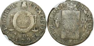 O9187 Rare France Convention Un Sol aux balances Louis XVI Françoise An II 1793 D. Dijon