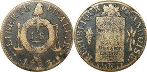 O9189 France Convention Un sol aux balances Louis XVI Françoise An II 1793 AA Metz ->M offre