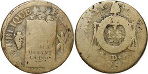 O9195 Rare France Convention Un Sol aux balances Louis XVI An II 1793 D. Dijon Décentré