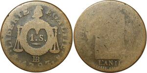 O9197 France Convention Un Sol balances Louis XVI An II 1793 BB Strasbourg ->Make offer