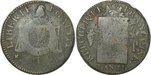 O9198 Rare France Convention Un Sol aux balances Louis XVI An II Limoges I sand date