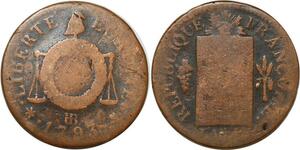 O9199 France Convention Un Sol balances Louis XVI An II 1793 BB Strasbourg ->Make offer