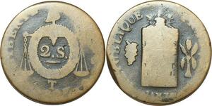 O9202 France Convention 2 Sols aux balances Louis XVI An II 1793 T Nantes ->Make offer