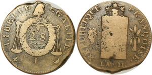 O9203 France Convention 2 Sols aux balances Louis XVI An II 1793 I Limoges sans date ->Make offer