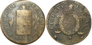 O9205 Très Rare France Convention 2 Sols aux balances Louis XVI An II N Montpellier sans date