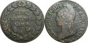 O9223 Directoire Rare 5 Centimes Dupré an 6/5 A Paris ->Make offer