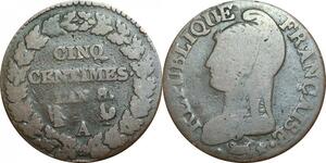 O9224 Directoire Inedit 5 Centimes Dupré an 8/7/6 3 dates !!! A Paris