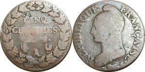 O9228 Directoire 5 Centimes Dupré an 7/5 A Paris ->Make offer