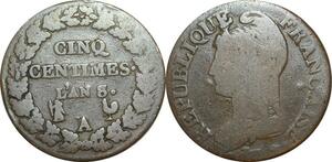 O9243 Directoire 5 Centimes Dupré an 8/5 A Paris / R Orléans ->Make offer