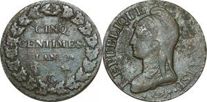 O9248 Très Rare 5 Centimes Dupré an 9 G Genève TTB !!!! ->Make offer