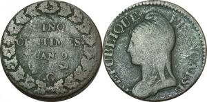 O9251 Fautée Décentrée 5 Centimes Dupré an 9 G Genève Décentré ->Make offer