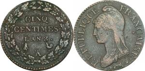 O9266 Directoire Inedit 5 Centimes Dupré an 8/6 A Paris / R Orléans TB+ !!!