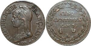 O9268 Finest !! 5 Centimes Dupré an 7/5 A Paris / R Orléans PCGS 62