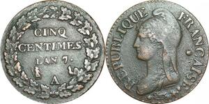 O9275 Directoire 5 Centimes Dupré an 7/5 A Paris Grosse Cédille !!