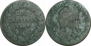 O9281 Directoire 5 Centimes Dupré an 5 A Paris ->Make offer