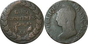 O9288 Directoire 5 Centimes Dupré an 8 AA Metz ->Make offer