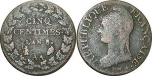 O9296 Directoire Inedit 5 Centimes Dupré an 8/6 AA Metz ->Make offer