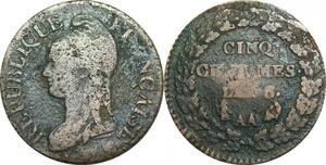 O9304 Directoire 5 Centimes Dupré an 8/5 AA Metz ->Make offer