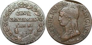 O9310 Directoire Rare 5 Centimes Dupré an 8/7 BB Strasbourg TTB !!! >Make offer