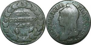 O9318 Directoire 5 Centimes Dupré an 8 AA Metz ->Make offer