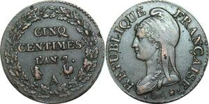 O9321 Directoire Rare 5 Centimes Dupré an 7/5 A Paris / R Orléans SUP ++++