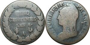 O9334 Directoire 5 Centimes Dupré an 8 A Paris ->Make offer