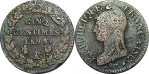 O9341 Directoire Rare Inedit 5 Centimes Dupré an 8/6 A Paris / B Rouen Coq/?