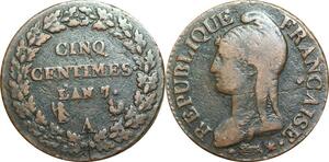 O9355 Directoire 5 Centimes Dupré an 7/5 A Paris ->Make offer