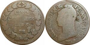 O9369 Inedit 5 Centimes Dupré an 5 BB / A Strasbourg / Paris ->Make offer