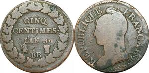 O9372 Directoire 5 Centimes Dupré an 8 BB Strasbourg ->Make offer