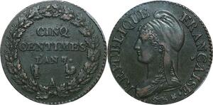 O9374 Directoire Très rare 5 Centimes Dupré an 7/5 A Paris PCGS AU58