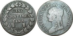 O9396 Directoire 5 Centimes Dupré an 5 BB Strasbourg ->Make offer